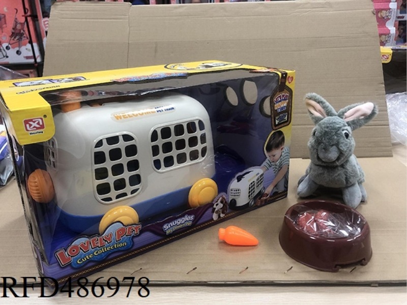 PET BUS CAGE/STUFFED RABBIT PURE GREY DUTCH RABBIT /BB WHISTLE/BUS LEAD ROPE