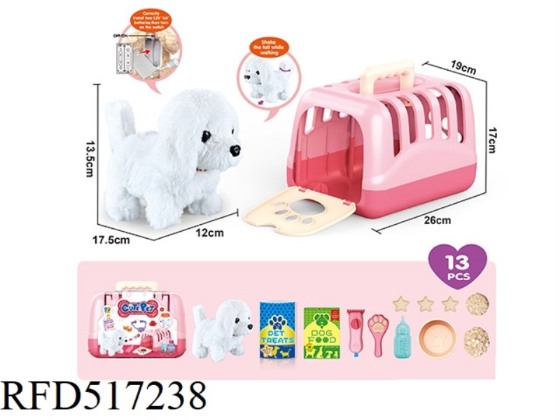 PLUSH PET ELECTRIC DOG WITH PINK DOG CAGE HOUSE