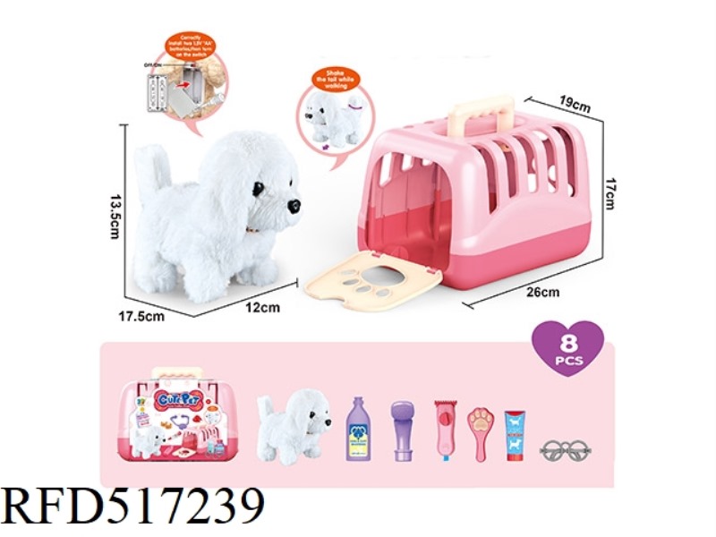 PLUSH PET ELECTRIC DOG WITH PINK DOG CAGE HOUSE