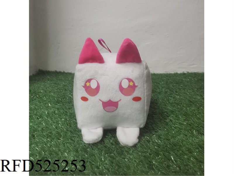 15CM PLUSH CUBE CAT RATTLE BELL WHITE