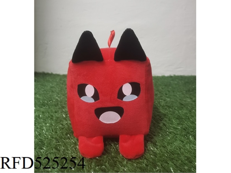 15CM PLUSH CUBE CAT RATTLE RED