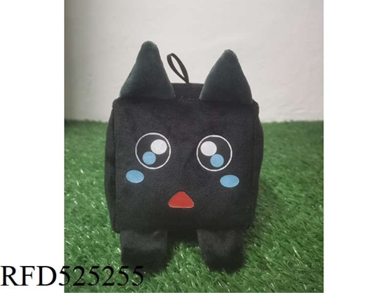 15CM PLUSH CUBE CAT RATTLE BELL BLACK