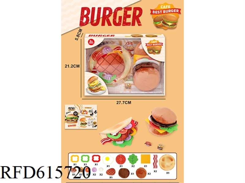 FABRIC PLUSH BURGER TACO HOUSE SET +2 BROOCHES
