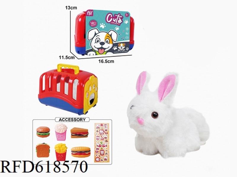 PLUSH TOY PET CAGE STRING WAG TAIL ANIMAL - LONG HAIR RABBIT WITH BB RING + ACCESSORIES