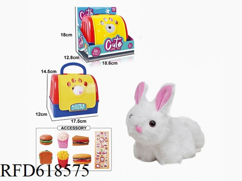 PLUSH TOY PET CAGE STRING WAG TAIL ANIMAL - LONG HAIR RABBIT WITH BB RING + ACCESSORIES