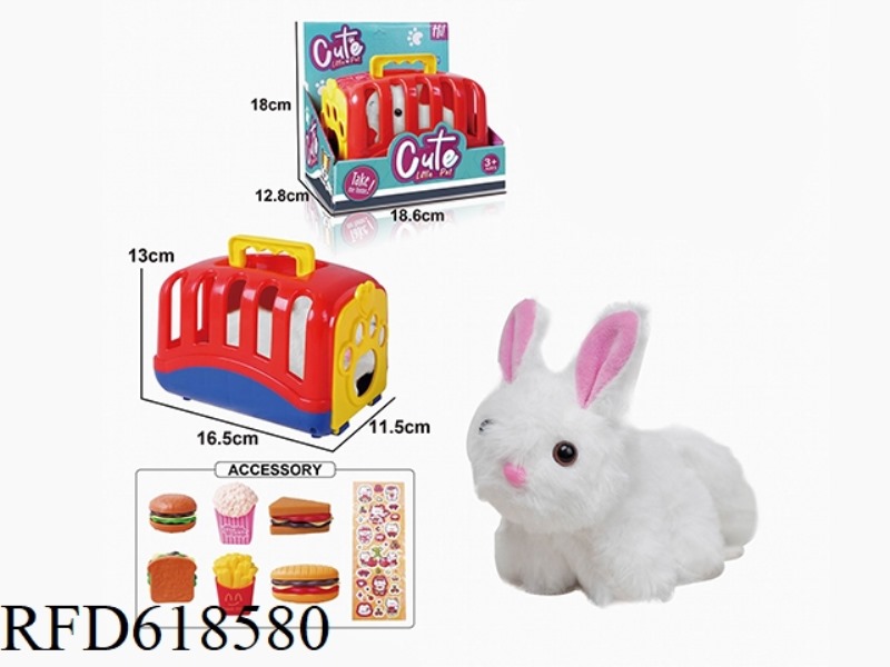 PLUSH TOY PET CAGE STRING WAG TAIL ANIMAL - LONG HAIR RABBIT WITH BB RING + ACCESSORIES