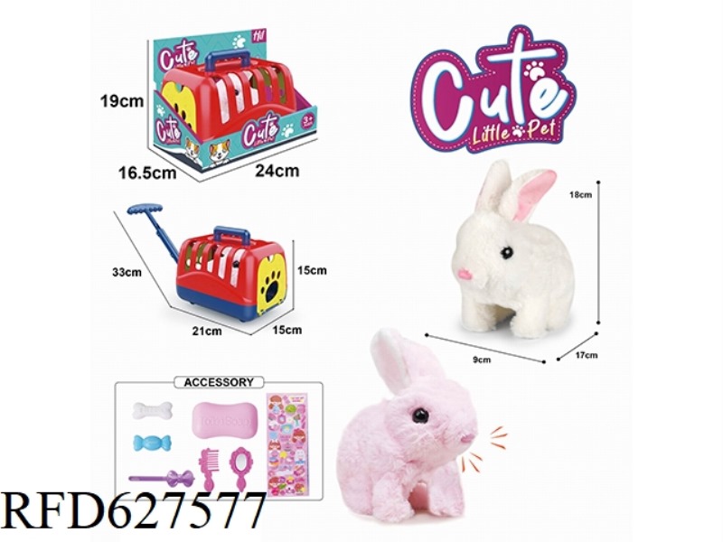 ELECTRIC PLUSH RED AND WHITE WALKING RABBIT+HAND PULL CAGE+JEWELRY