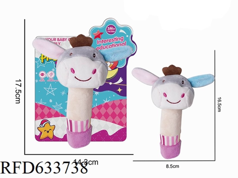 PLUSH DONKEY HANDHELD BELL BB STICK BABY SOOTHING TOY