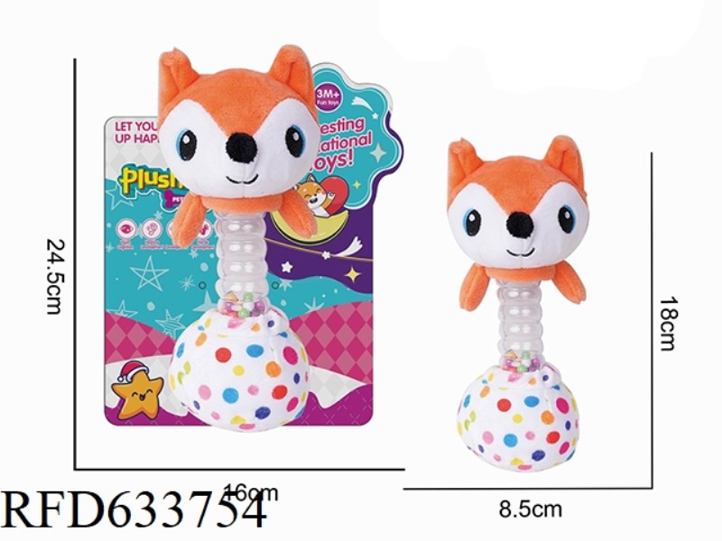 PLUSH ORANGE FOX HOLDING BELL BB STICK BABY SOOTHING TOY