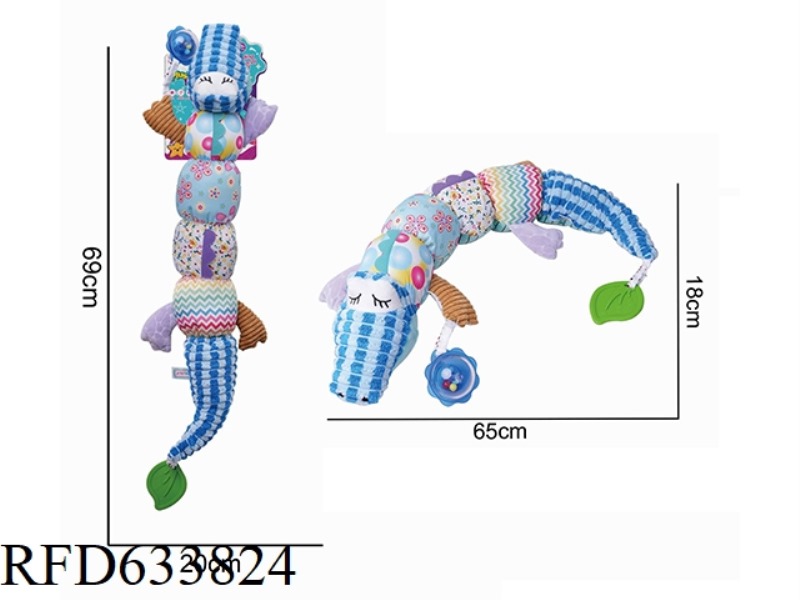 PLUSH BLUE CROCODILE CATERPILLAR RINGING PAPER RINGING BELL TOOTH GUM SOOTHING TOY