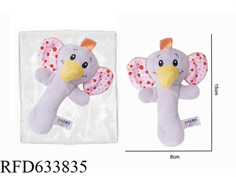 PLUSH ELEPHANT HOLDING BELL BB STICK BABY SOOTHING TOY