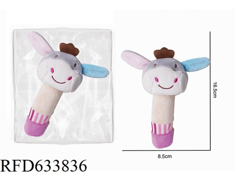 PLUSH DONKEY HANDHELD BELL BB STICK BABY SOOTHING TOY