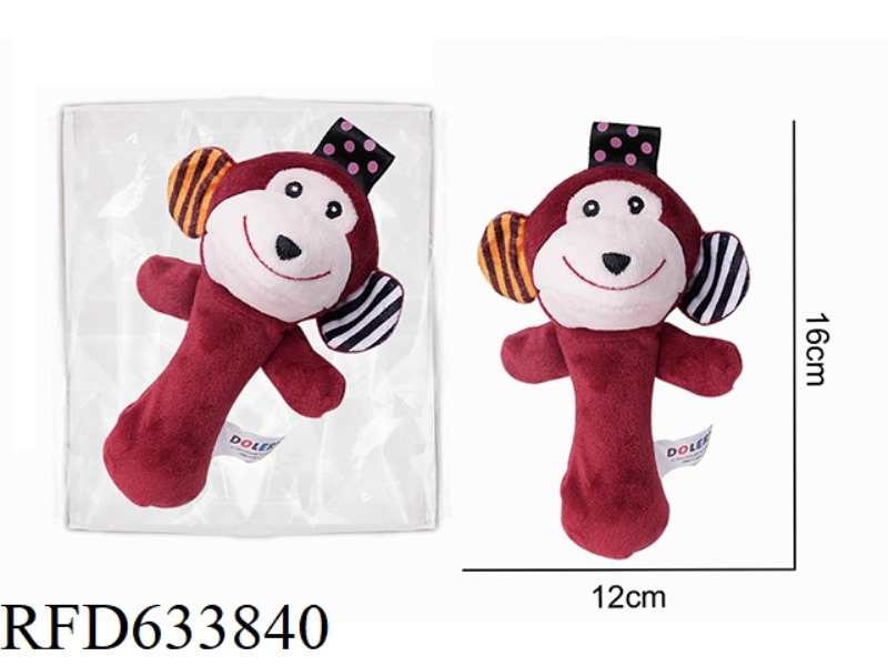 PLUSH MONKEY HOLDING BELL BB STICK BABY SOOTHING TOY