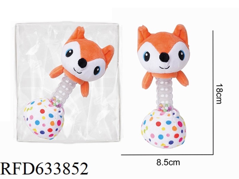 PLUSH ORANGE FOX HOLDING BELL BB STICK BABY SOOTHING TOY