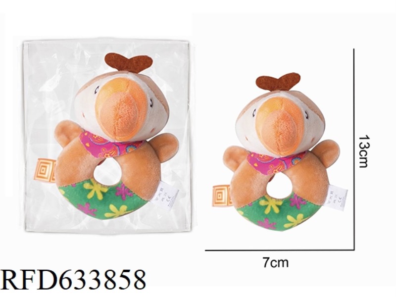 PLUSH PARROT ROUND HANDHELD RINGING BABY TOY