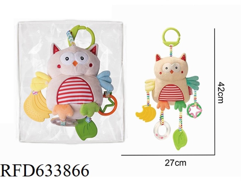 PLUSH OWL BEDSIDE CART PENDANT, TEETHING AND SOOTHING TOY