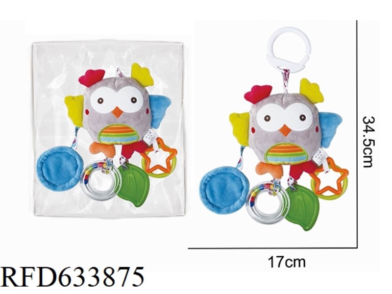 PLUSH OWL BEDSIDE CART PENDANT, TEETHING AND SOOTHING TOY