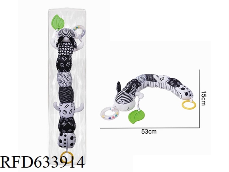 PLUSH BLACK AND WHITE ELEPHANT CATERPILLAR RINGING PAPER BELL TEETHING GUM SOOTHING TOY