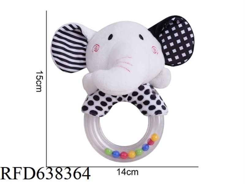 PLUSH TOY TOLOLO BLACK AND WHITE [RUBBER RING] HAND ELEPHANT