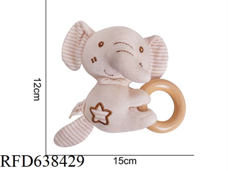 STUFFED ANIMAL KAKIBLIN ORGANIC COTTONWOOD HAND RING ELEPHANT