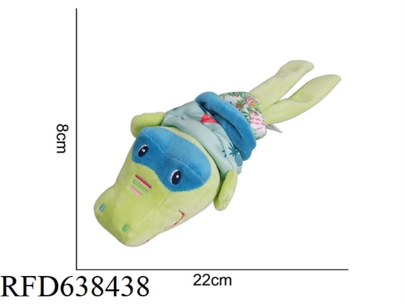 THE STUFFED ANIMAL DOLOLO PULLS THE SHAKING BED AND HANGS THE CROCODILE