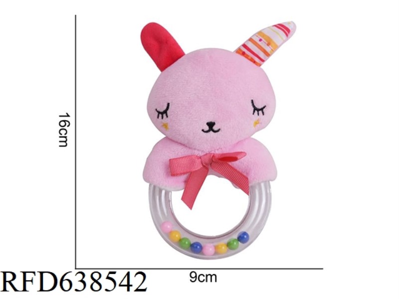 STUFFED ANIMAL BBSKY RUBBER RING RATTLE RABBIT [WITH PINK BOW] X-A