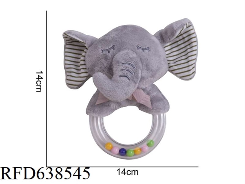 PLUSH BBSKY RUBBER RING HANDBELL RIBBON GREY ELEPHANT X-A