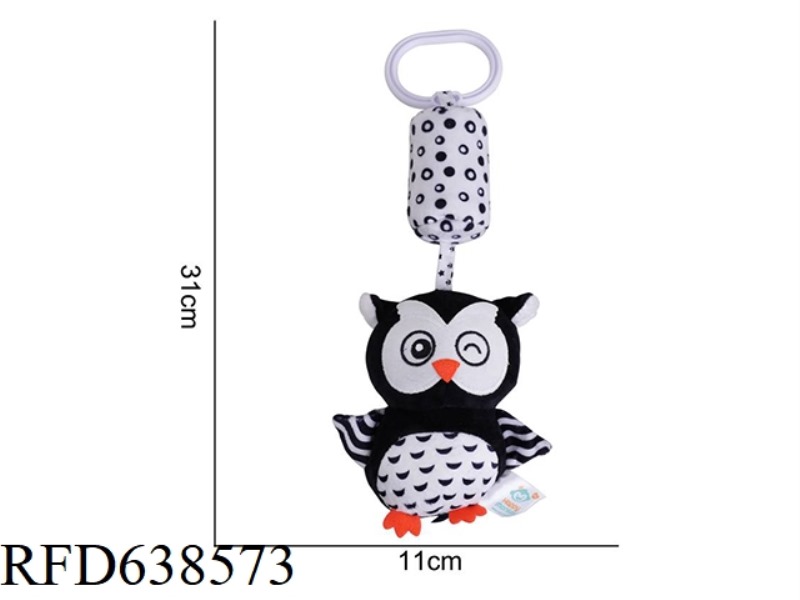 STUFFED ANIMAL TOLOLO BLACK AND WHITE WIND CHIMES OWL