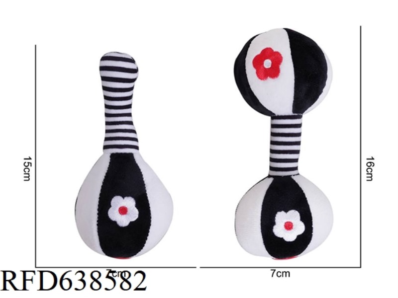 PLUSH TOY TOLOLO BLACK AND WHITE SAND HAMMER DUMBBELL HAND RATTLE 【2 SETS 】