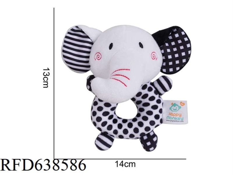 STUFFED ANIMAL TOLOLO BLACK AND WHITE ROUND HAND ELEPHANT