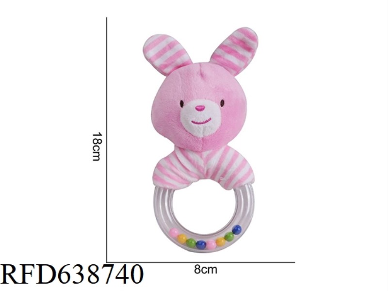 PLUSH TOY DOLERY RUBBER RING HAND RATTLE PINK RABBIT X-A