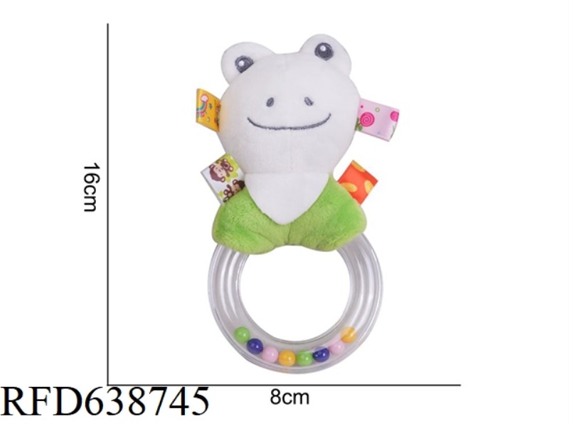 PLUSH TOY DOLERY COLORED RUBBER RING HAND RATTLE FROG