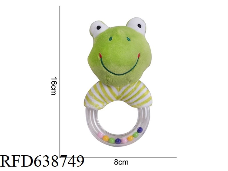 PLUSH TOY DOLERY RUBBER RING HAND RATTLE FROG X-A