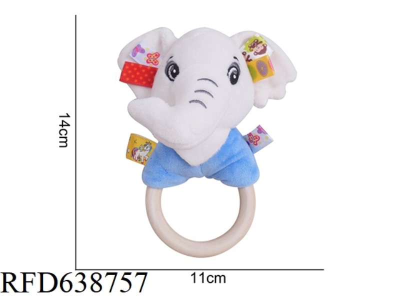 PLUSH TOY DOLERY COLORED WOODEN RING HAND RING BLUE ELEPHANT