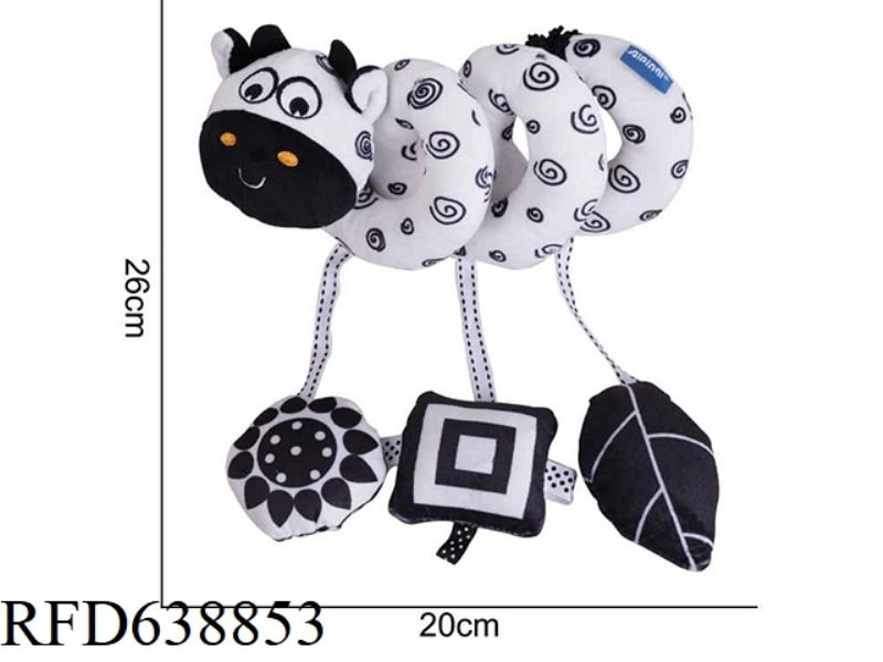 PLUSH AIPINQI BLACK AND WHITE BED WRAPPED AROUND BLACK LEAVES COW F-1C