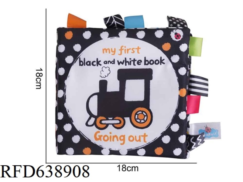 PLUSH TOY LAKAROSE BLACK AND WHITE LABEL CLOTH BOOK [ENGLISH] ORANGE CAR I-I