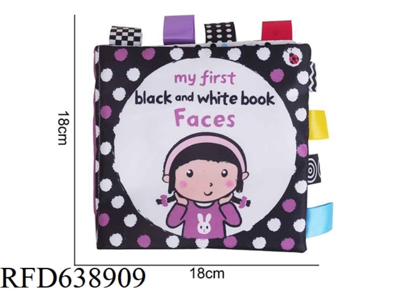 PLUSH TOY LAKAROSE BLACK AND WHITE LABEL CLOTH BOOK [ENGLISH] PURPLE FACE I-J