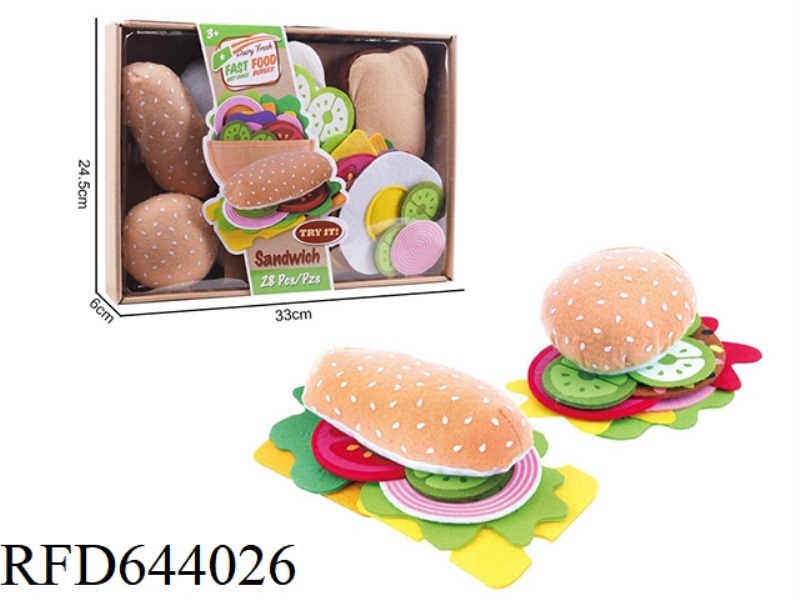 FELT CLOTH FOOD HAMBURGER SANDWICH GAME FOOD SET (28 PIECES)