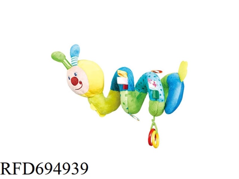 THE COLORFUL CATERPILLAR BED IS WRAPPED AROUND