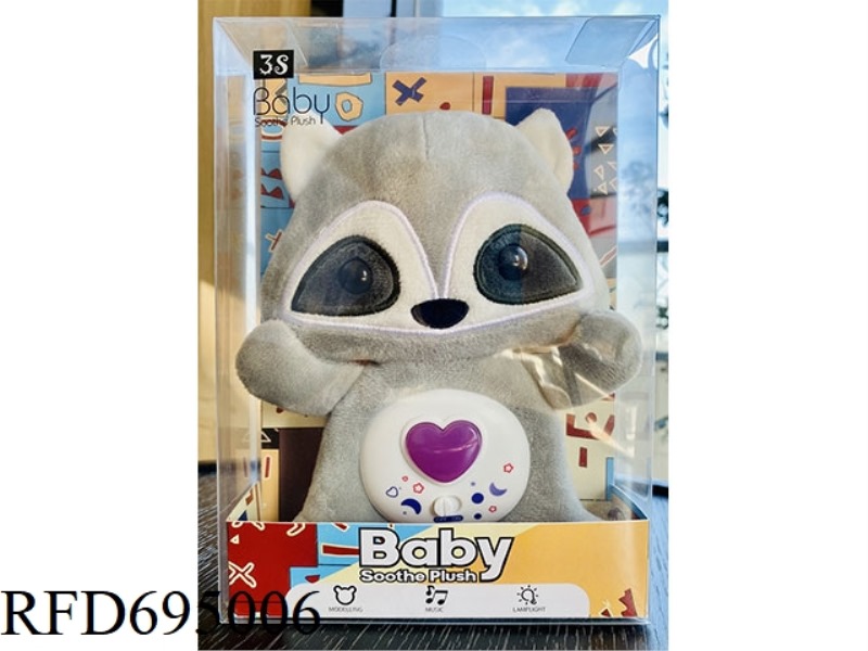 SOOTHING MUSIC, LIGHTS, PLUSH RACCOONS