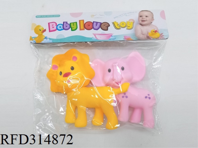 2PCS VINYL ANIMALS LIONS AND ELEPHANTS HAVE BB WHISTLES