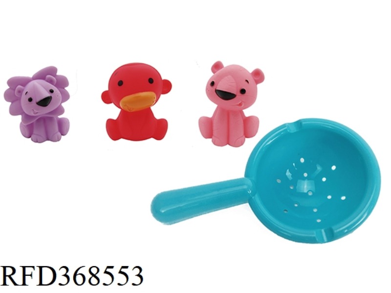 BATH COLANDER + 3 CARTOON ANIMALS