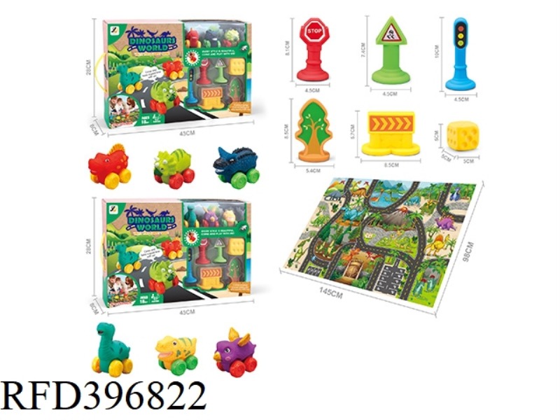 VINYL DINOSAUR CAR GAME CARPET SET (CAR SLIDING)