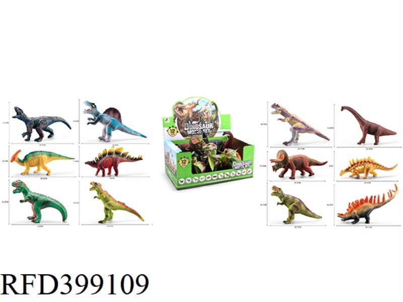 10 INCH VINYL RUBBER FILLED COTTON DINOSAUR 12PCS