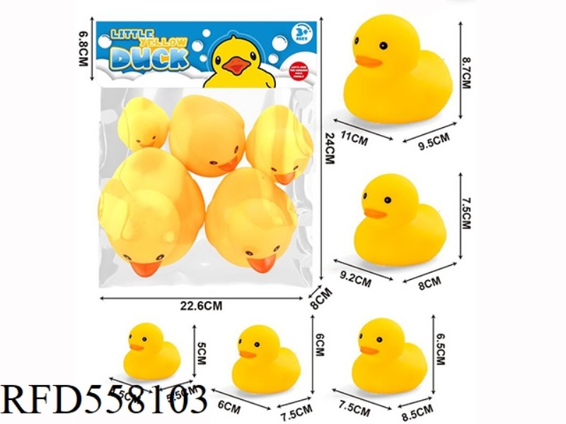 FIVE LARGE AND SMALL YELLOW DUCKS