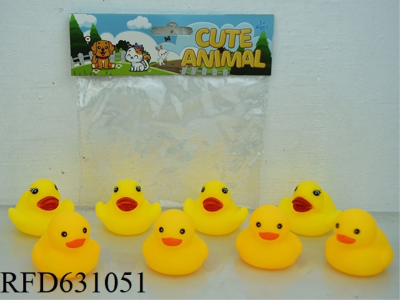 8 RUBBER COATED CARTOON YELLOW DUCKS PLAYING IN WATER BB WHISTLE