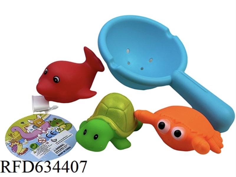 3 BATHROOM WATER SPLASHING GLUE COATED ANIMALS WITH FISH FISHING