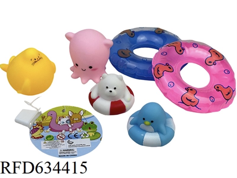 PLAYING IN THE BATHROOM WITH RUBBER SEALS, SEA LIONS, OCTOPUSES, TEDDY BEARS, PENGUINS, AND SWIMMING