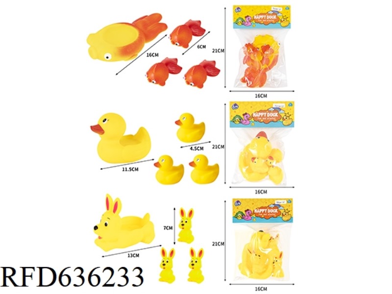 SWIMMING ANIMALS YELLOW 1 BIG DRAG 3 FISH RABBIT DUCK