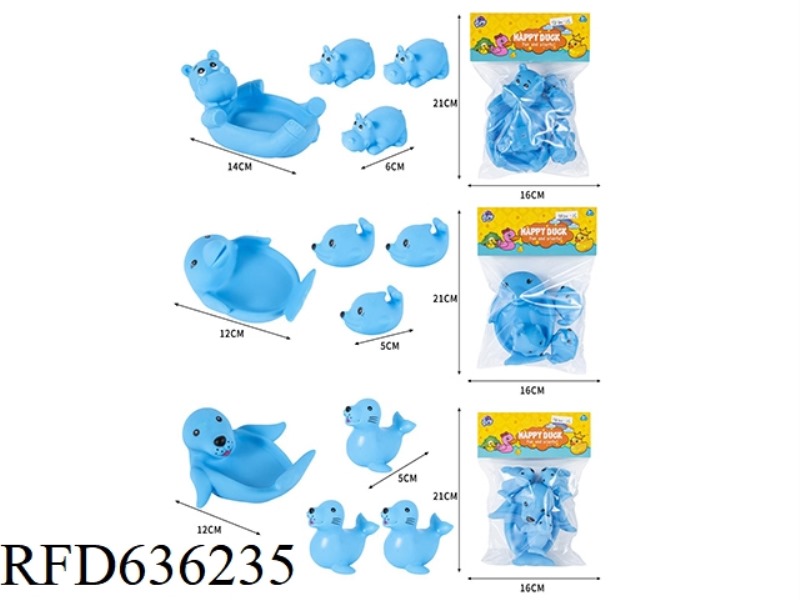 SWIMMING ANIMALS BLUE 1 BIG DRAG 3 SMALL DOLPHINS SEAL HIPPO